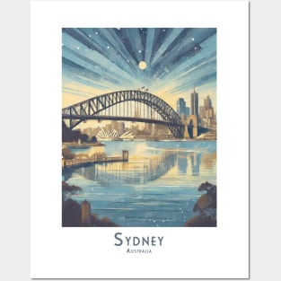 Retro Vintage Travel Poster Sydney Skyline at Dusk Posters and Art